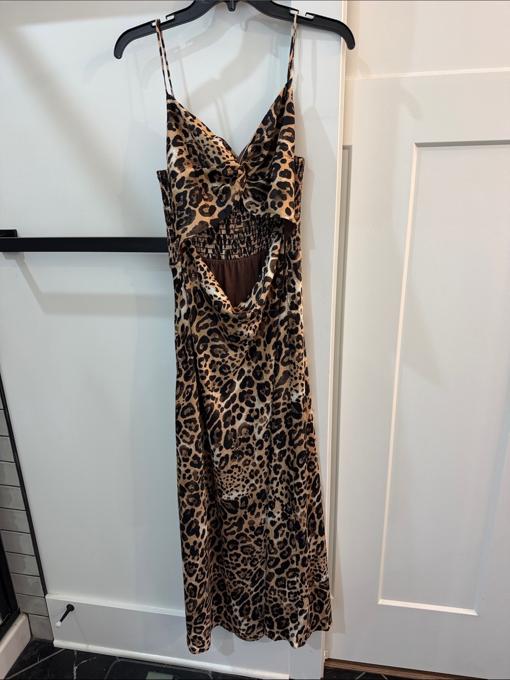 Express Leopard Print Cowl Slip Maxi Dress in Brown and Black